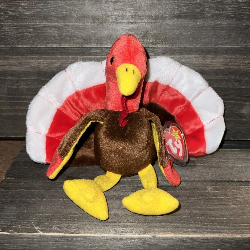 Ty Beanie Baby Gobbles the Turkey 1996 Thanksgiving Plush Brown Red White 4034